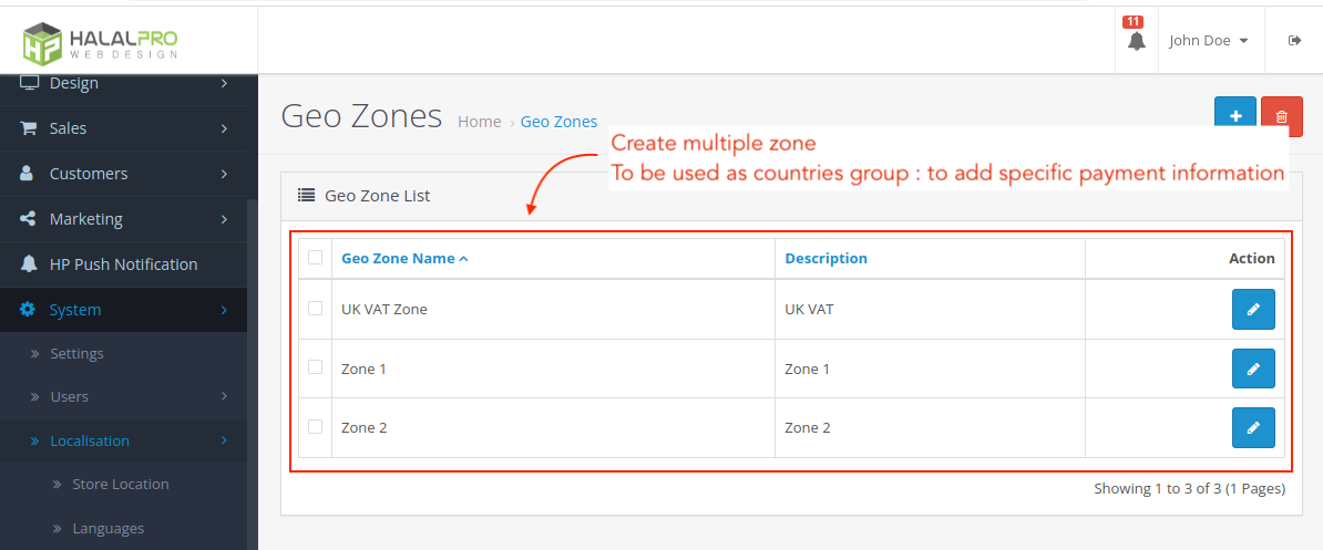 geozone-list-on- as base to add specific payment information opencart